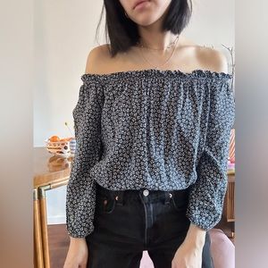 Brandy Melville Blue & White Floral off the shoulder blouse - One Size
